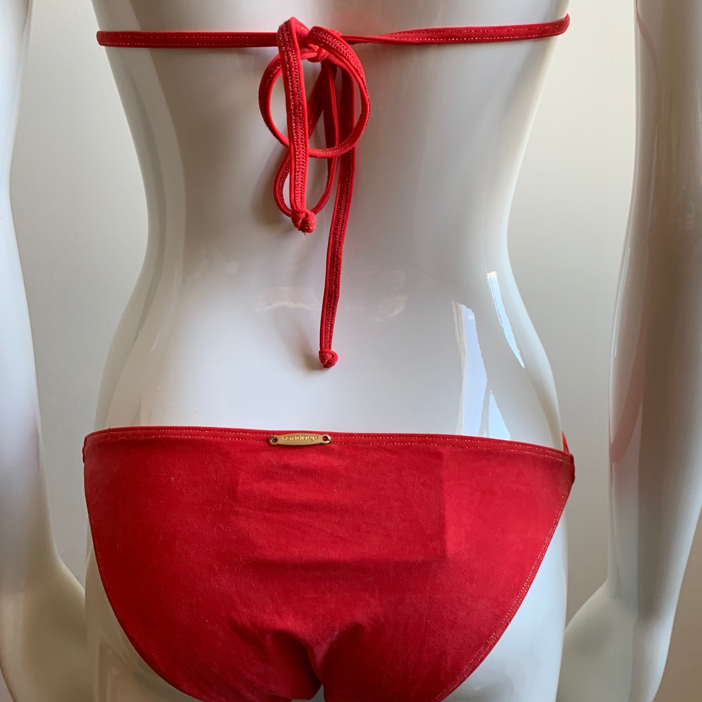 Sauvage california solid Red beaded shell side luxury bikini
