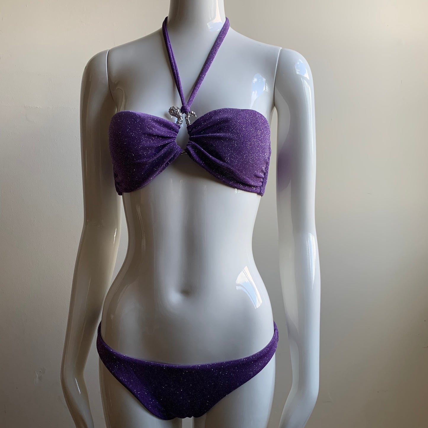 Sauvage purple glitter snake bandeau bikini