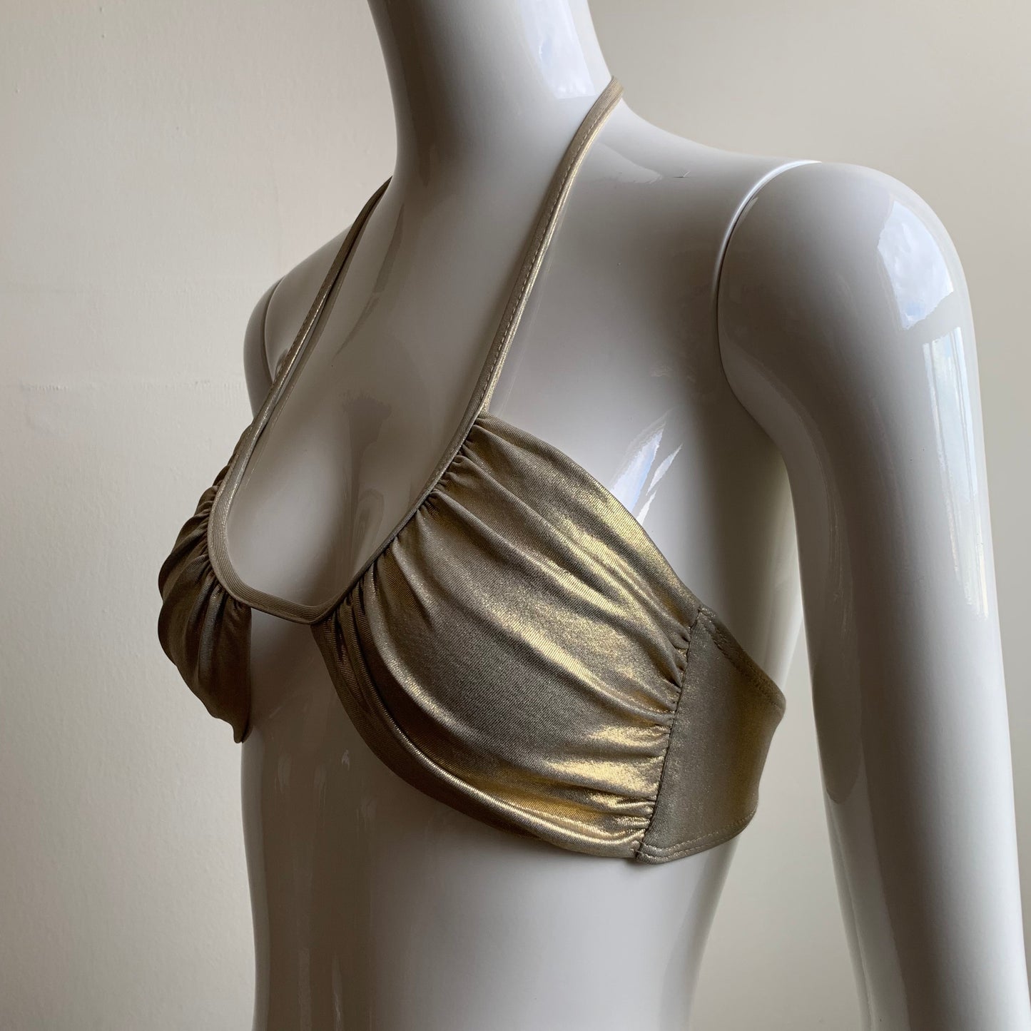 Sauvage Luxury gold foil twist ruched bandeau bikini top