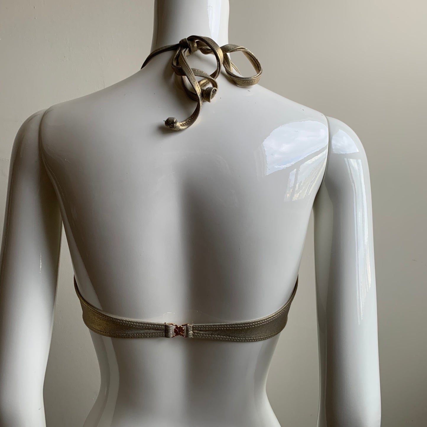 Sauvage Luxury gold foil twist ruched bandeau bikini top