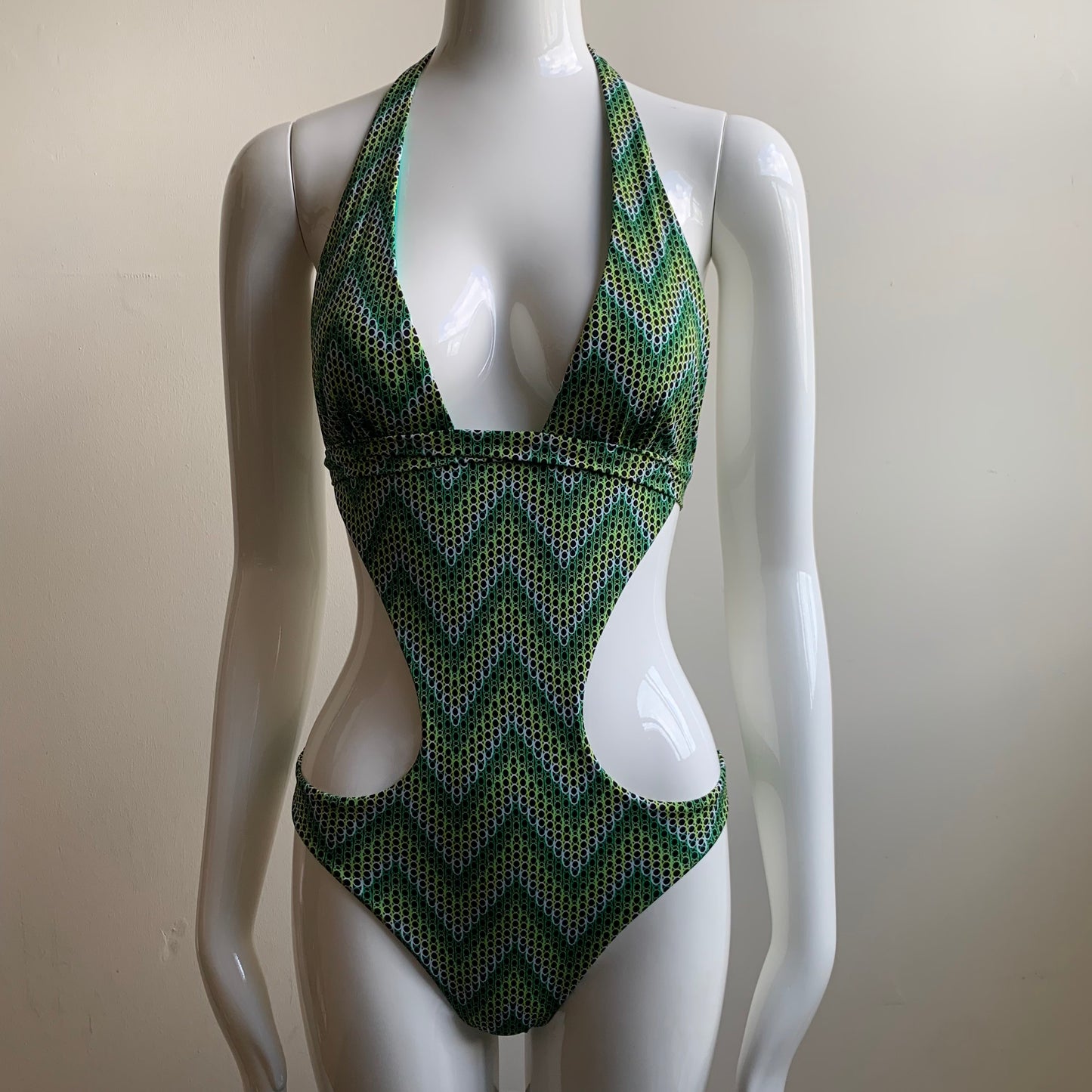 Sauvage Monokini Green printed cut out one piece swimsuit