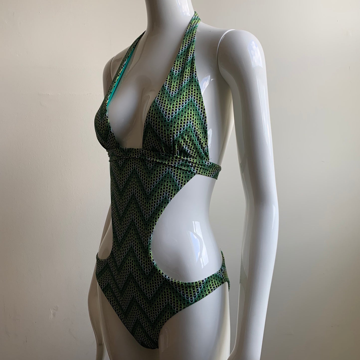 Sauvage Monokini Green printed cut out one piece swimsuit