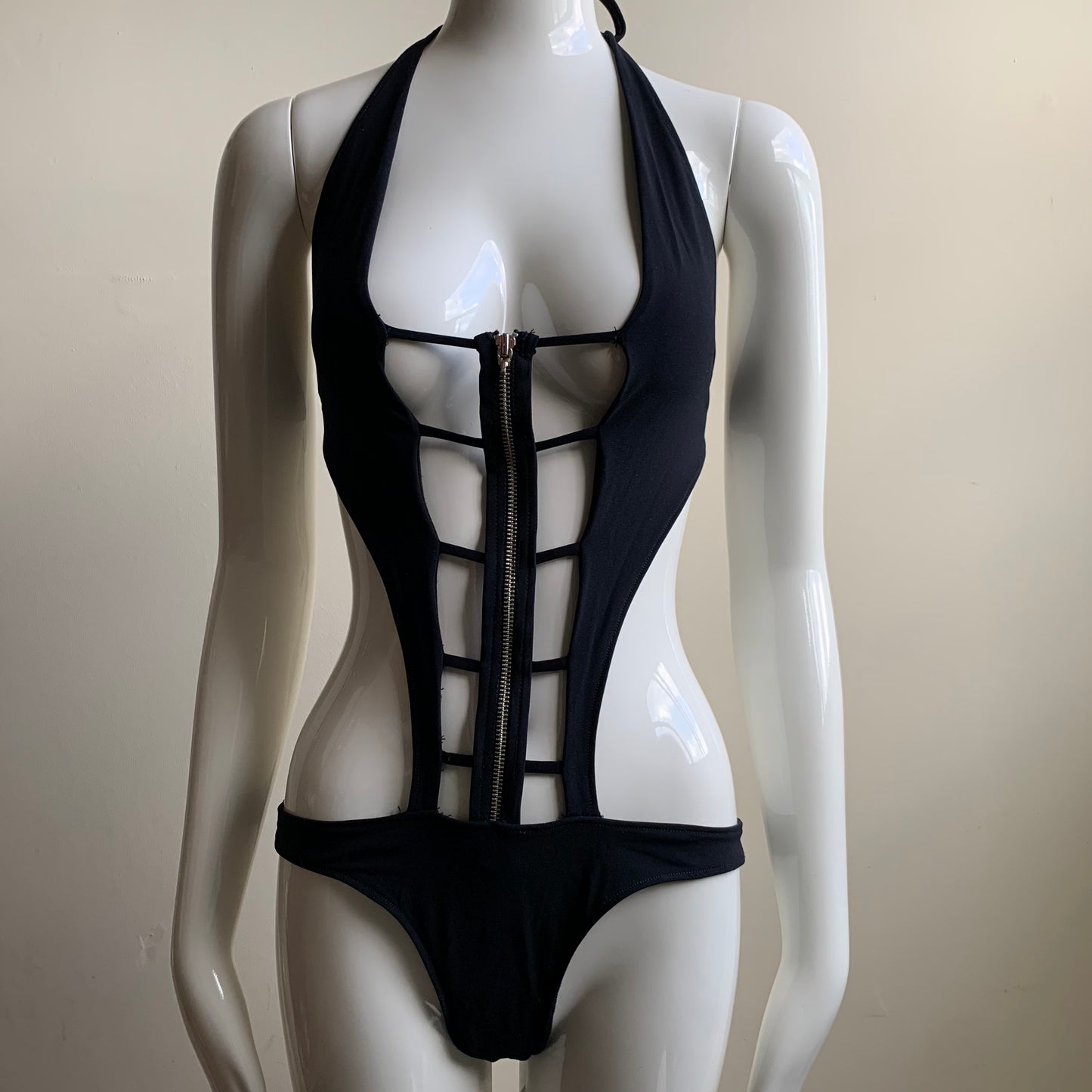 Sauvage monokini Black zipper cut out strappy one piece swimsuit
