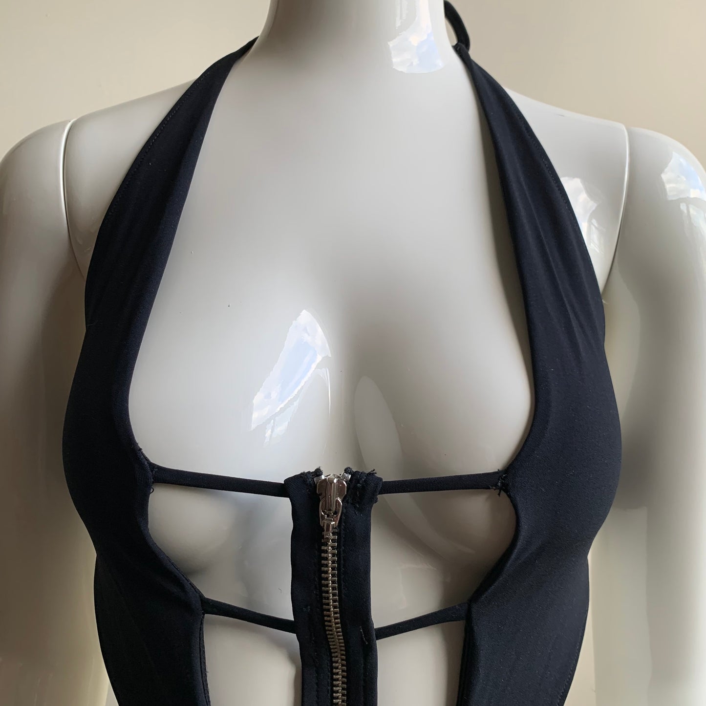 Sauvage monokini Black zipper cut out strappy one piece swimsuit