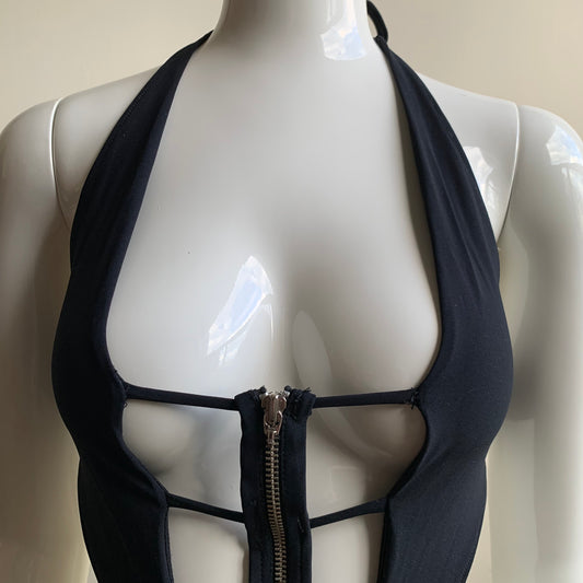 Sauvage monokini Black zipper cut out strappy one piece swimsuit