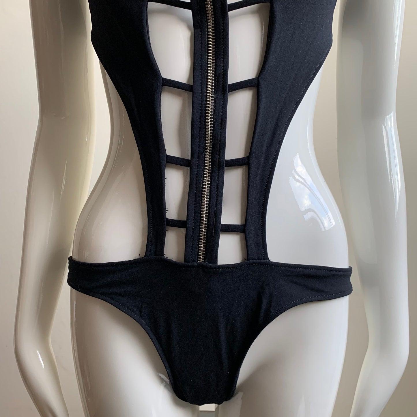Sauvage monokini Black zipper cut out strappy one piece swimsuit