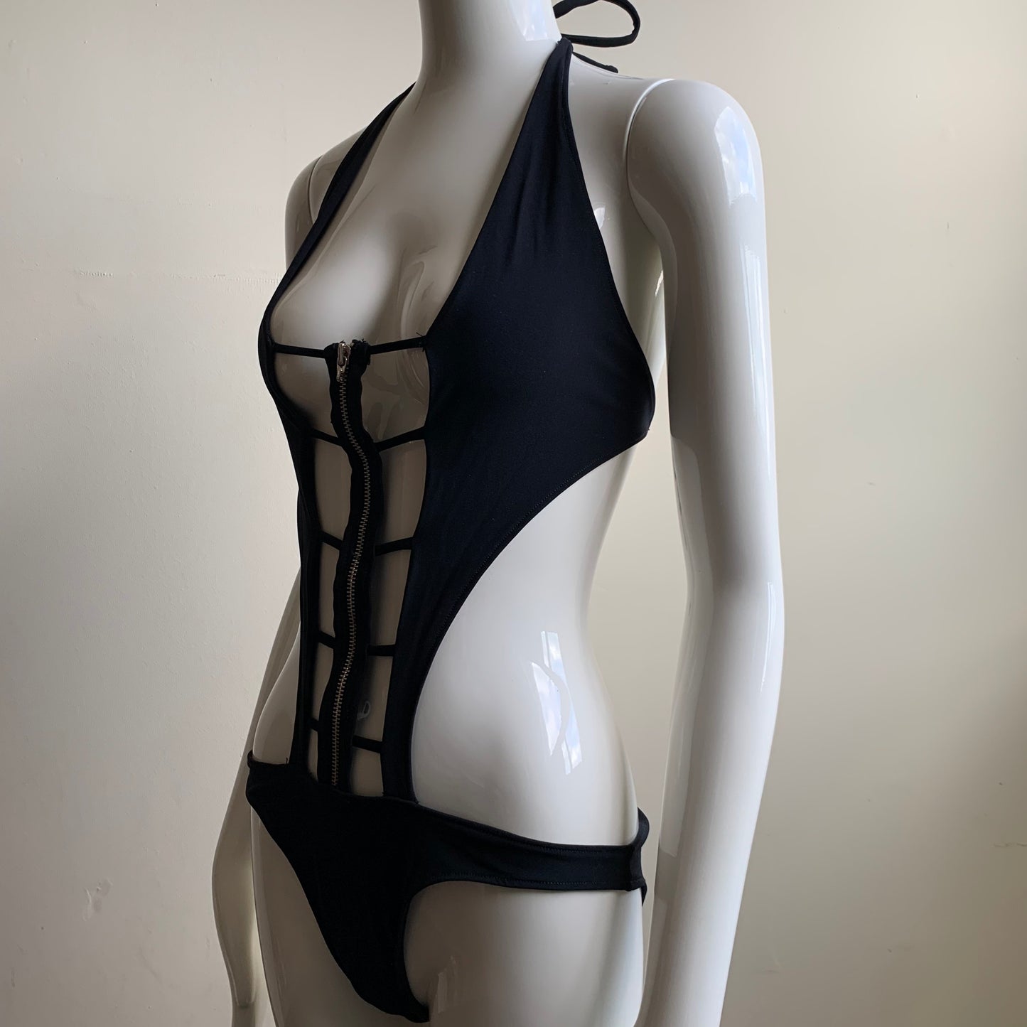 Sauvage monokini Black zipper cut out strappy one piece swimsuit