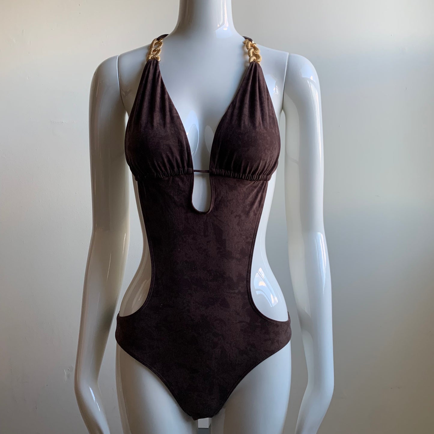 Sauvage monokini Brown & Gold cut out one piece swimsuit