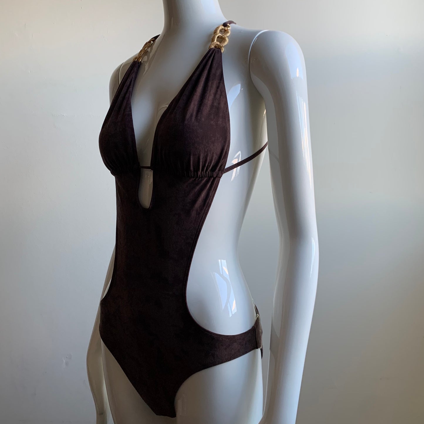 Sauvage monokini Brown & Gold cut out one piece swimsuit