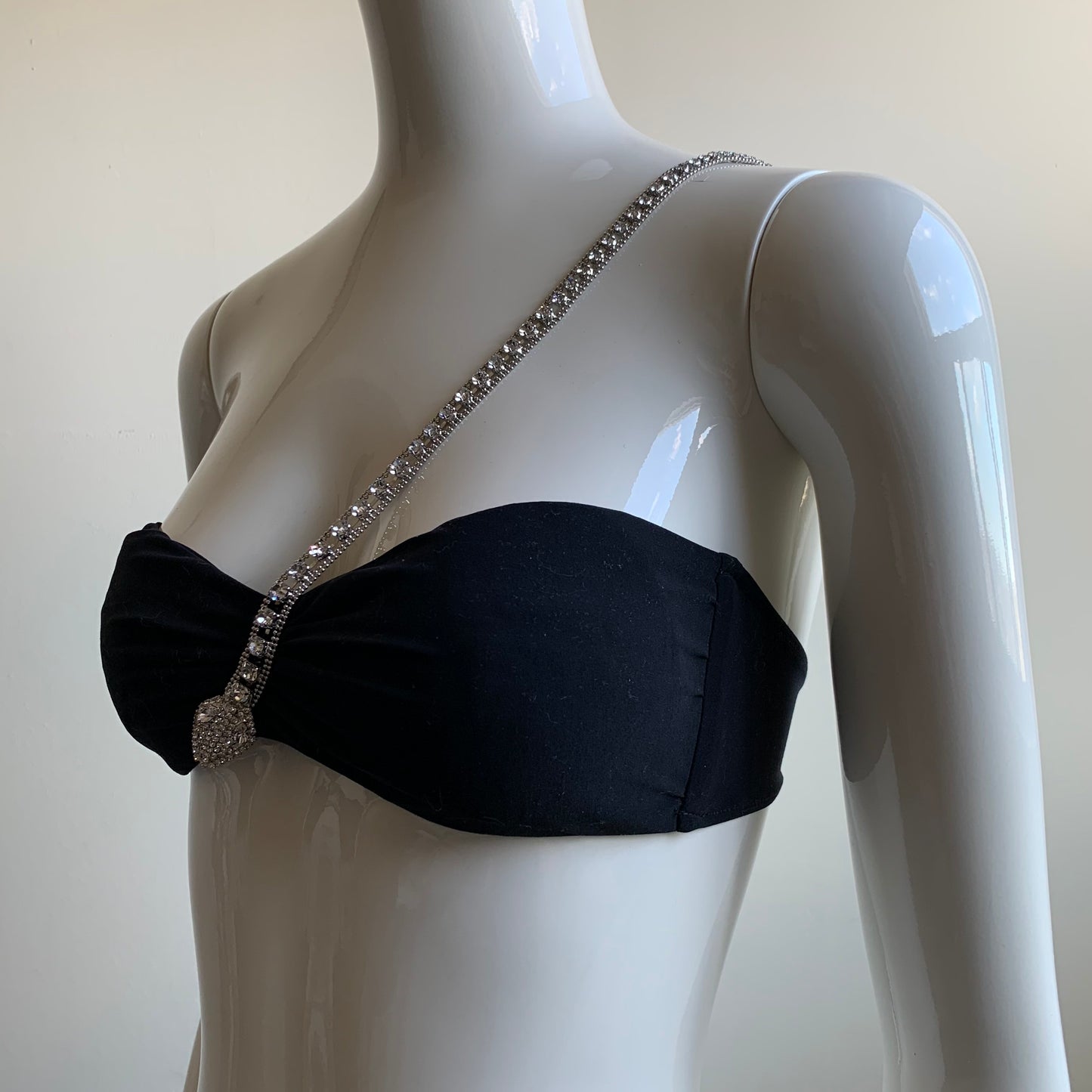 Sauvage black swarovski crystal snake one shoulder strap bandeau bikini top set