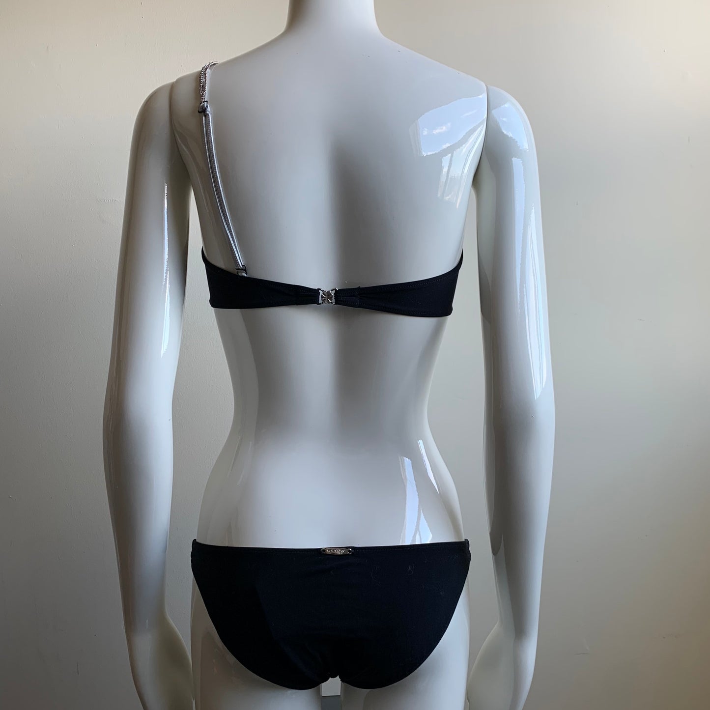 Sauvage black swarovski crystal snake one shoulder strap bandeau bikini top set