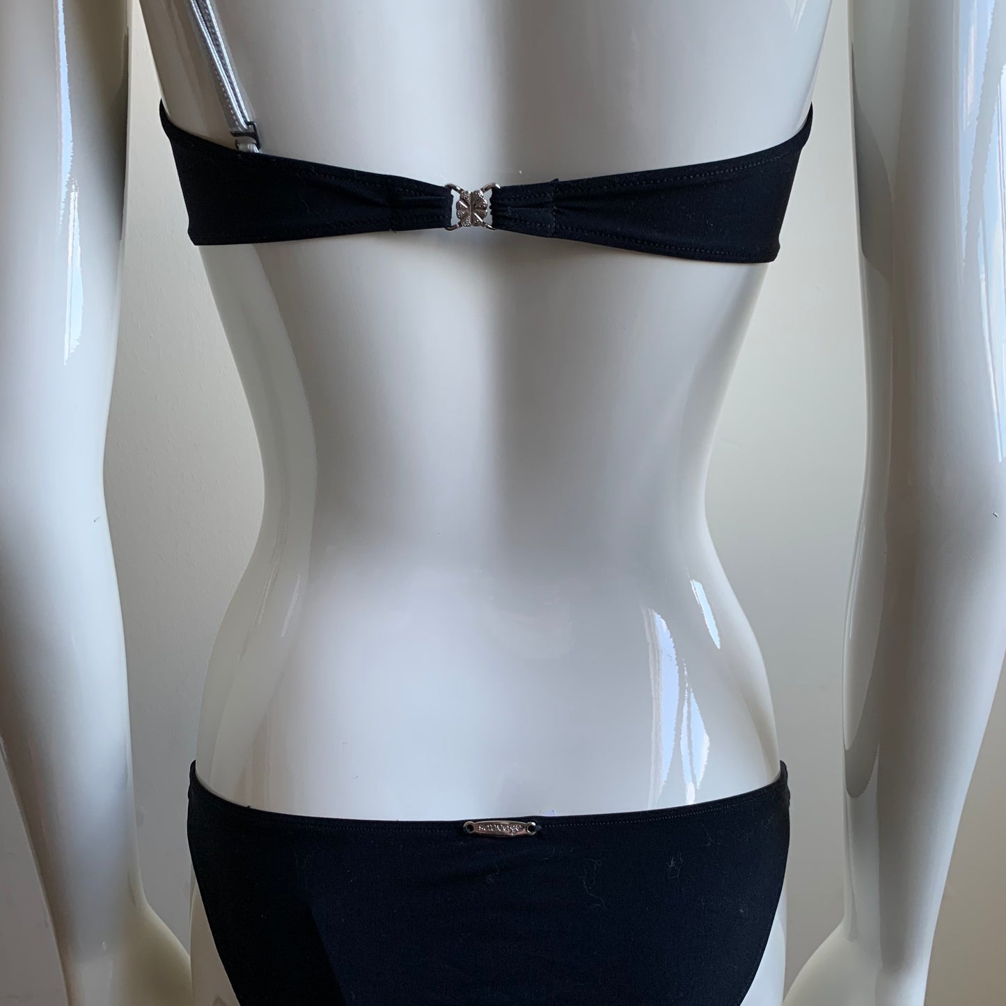 Sauvage black swarovski crystal snake one shoulder strap bandeau bikini top set