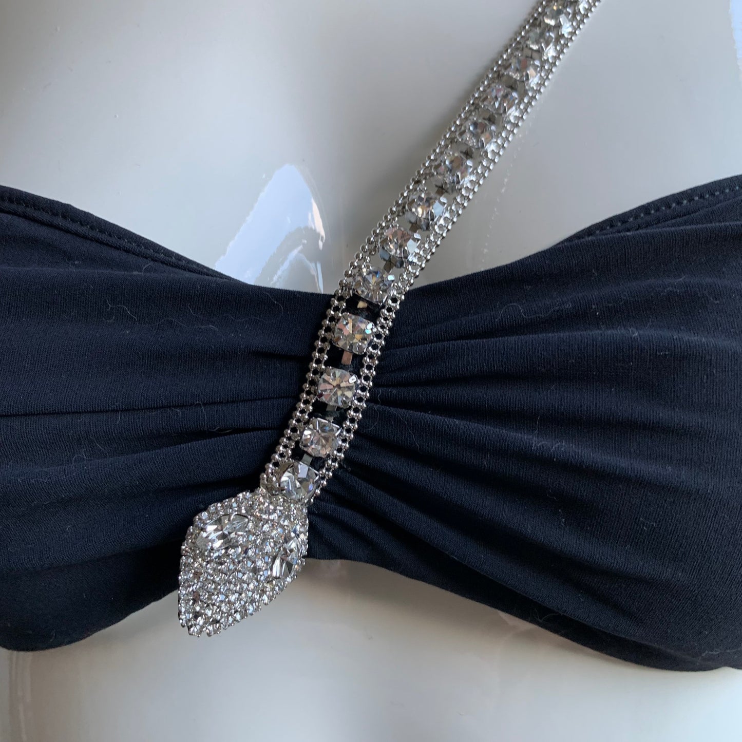 Sauvage black swarovski crystal snake one shoulder strap bandeau bikini top set