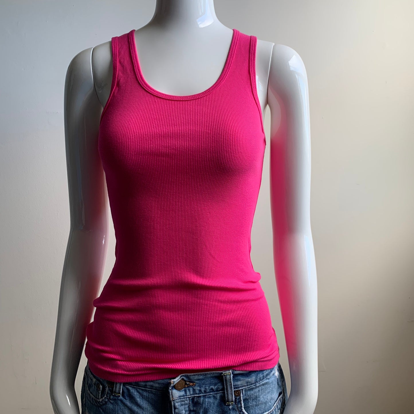 American apparel hot pink ribbed cotton tank top medium