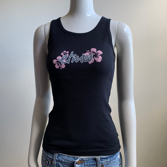 Etnies skate black cotton ribbed tank top pink floral logo