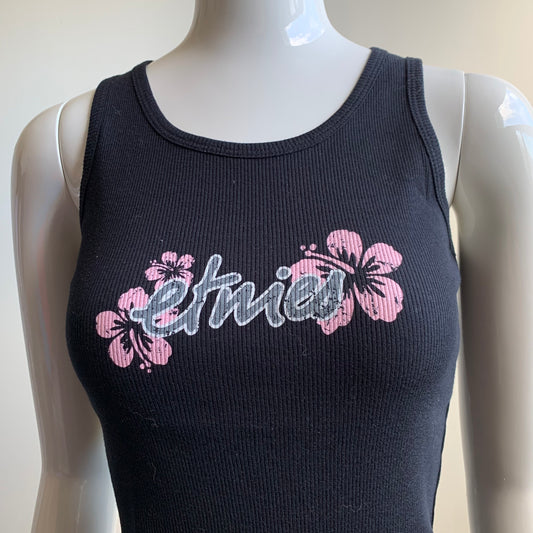 Etnies skate black cotton ribbed tank top pink floral logo