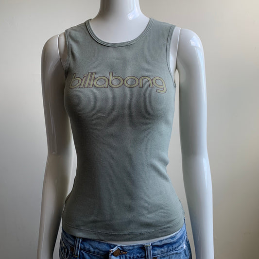 Billabong surf olive green cotton ribbed logo tank top