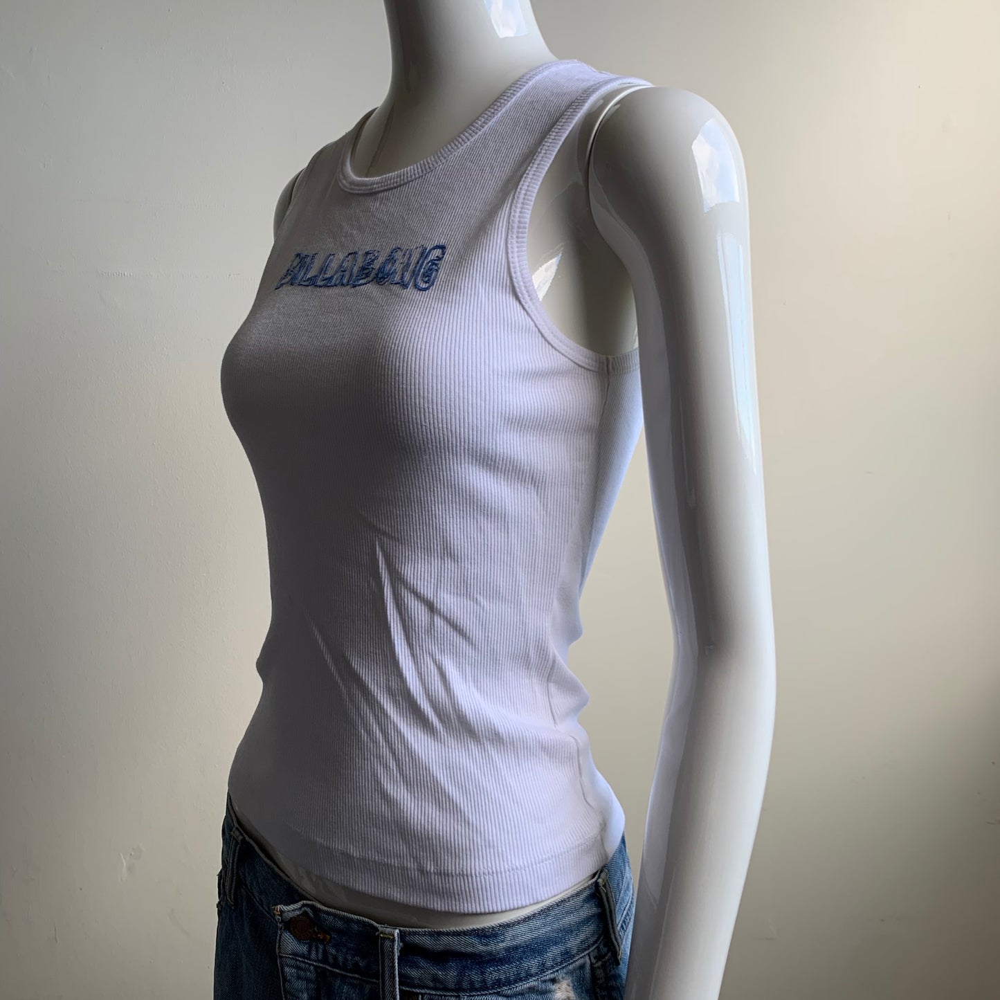 Billabong surf white & blue logo cotton ribbed tank top