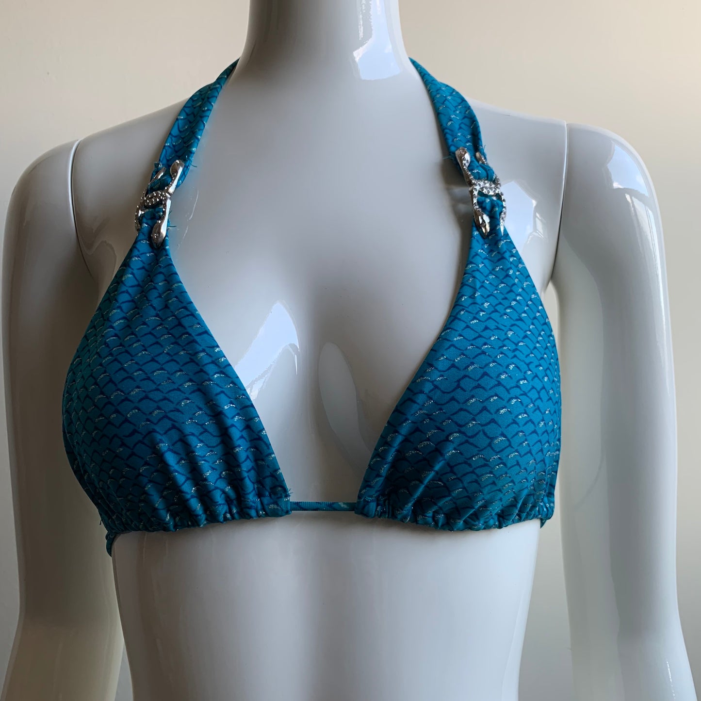 Sauvage teal & silver with crystal snake embellished luxury bikini
