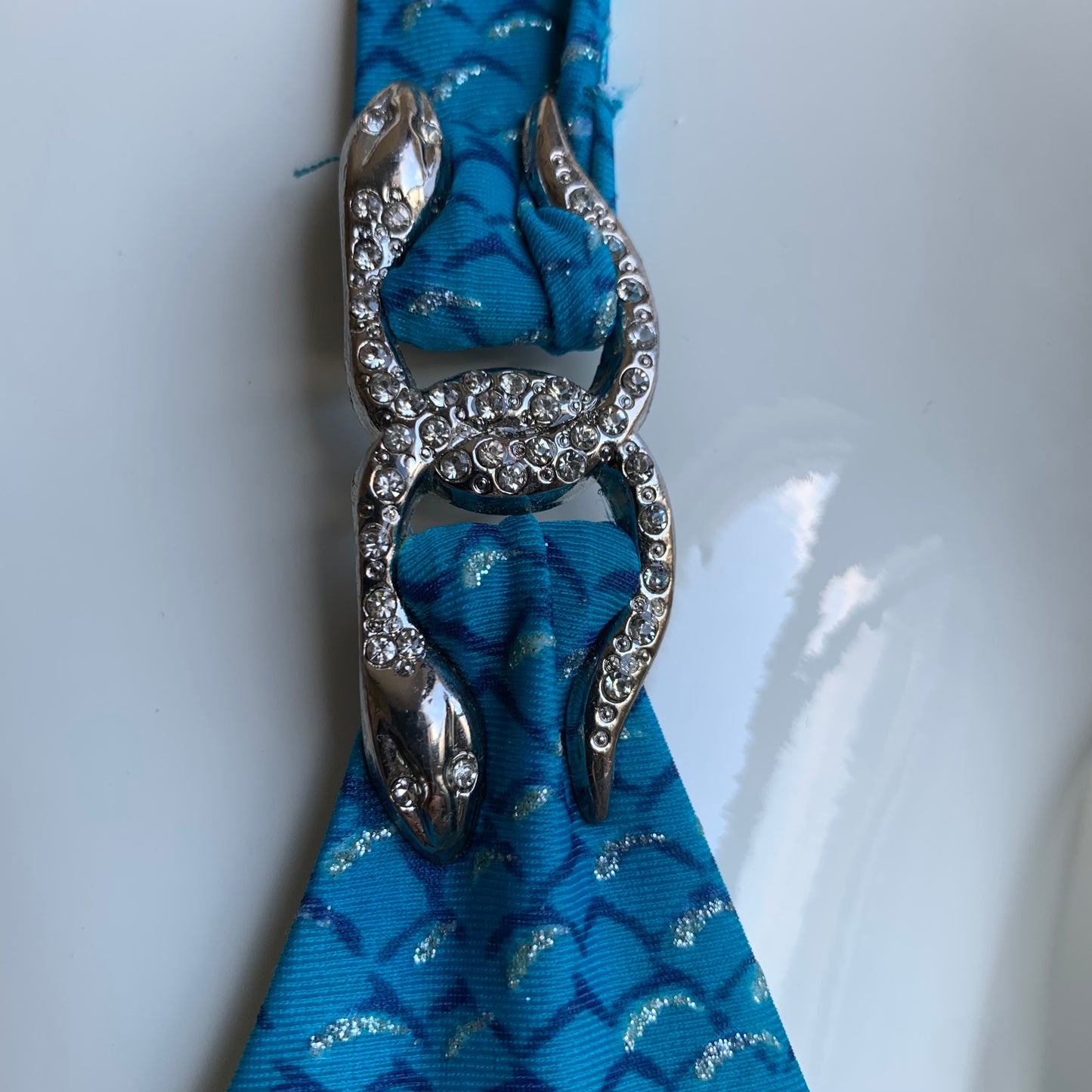 Sauvage teal & silver with crystal snake embellished luxury bikini