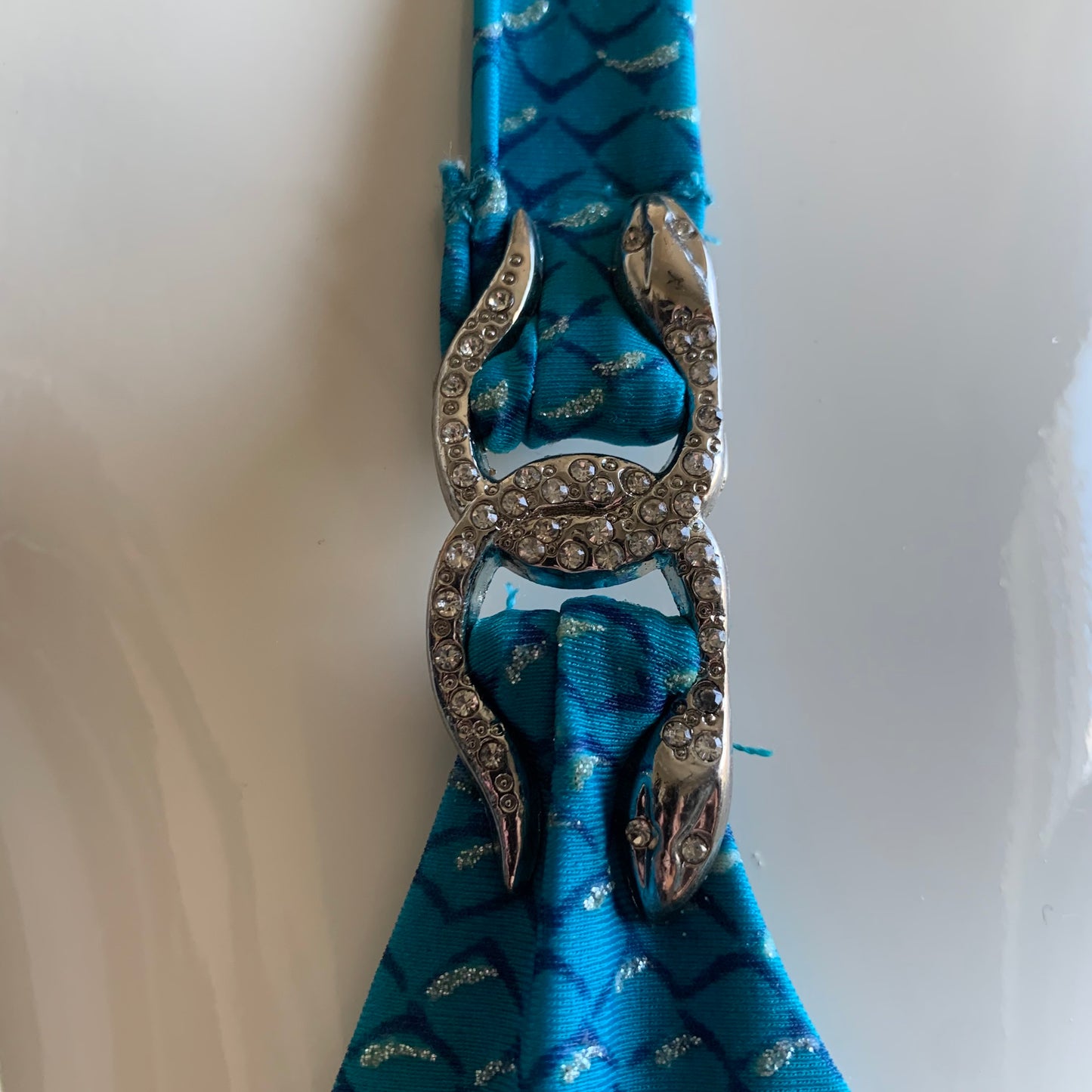 Sauvage teal & silver with crystal snake embellished luxury bikini
