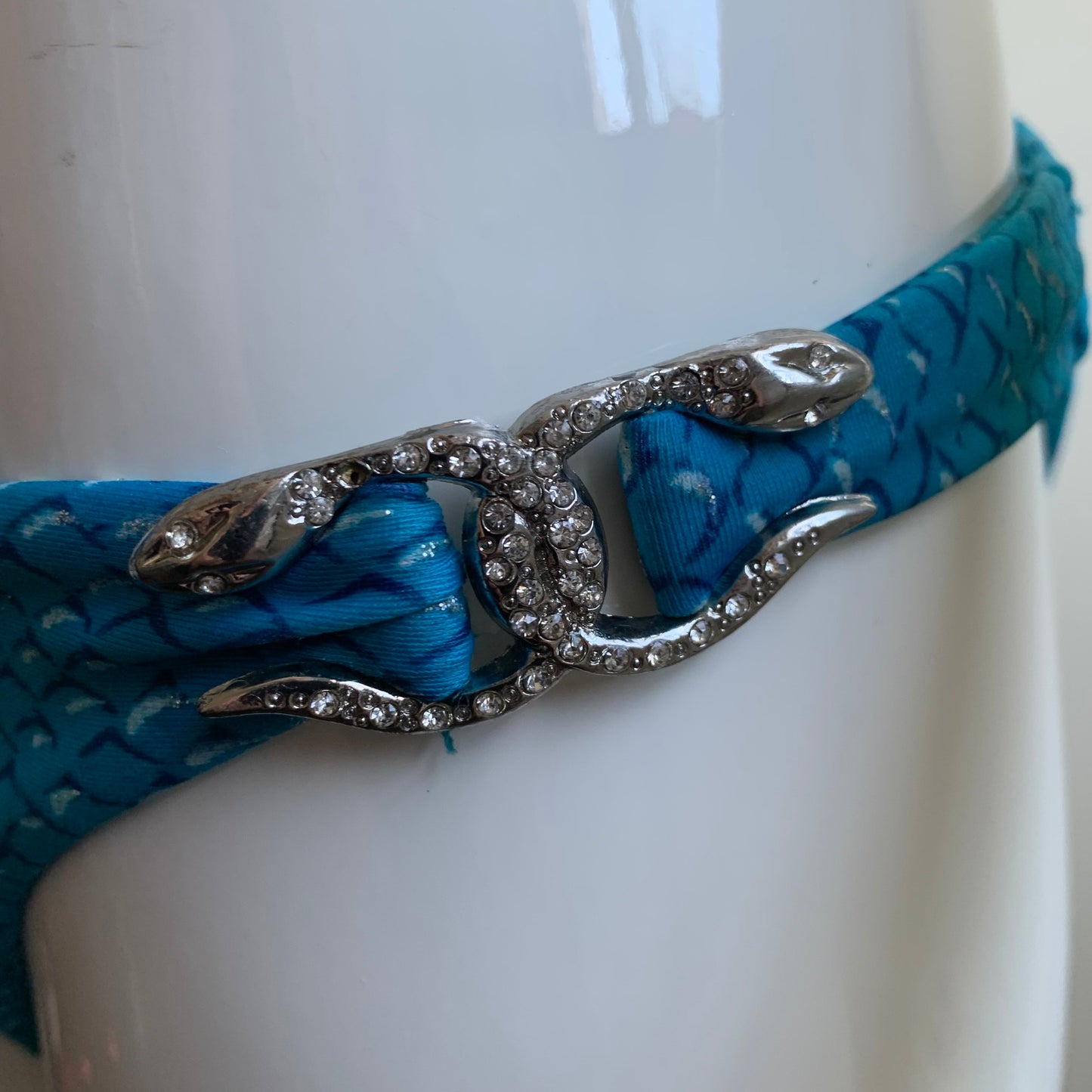 Sauvage teal & silver with crystal snake embellished luxury bikini