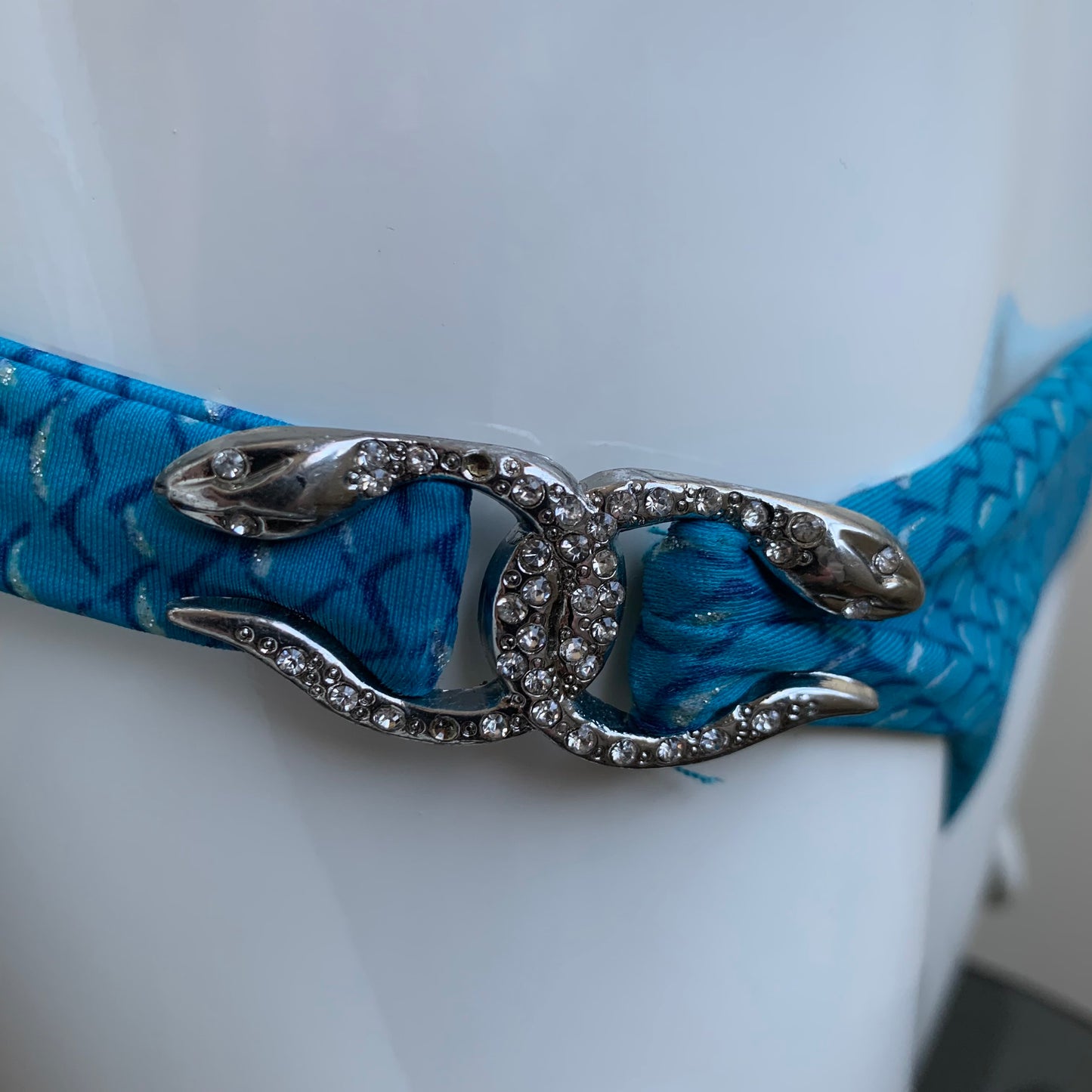 Sauvage teal & silver with crystal snake embellished luxury bikini