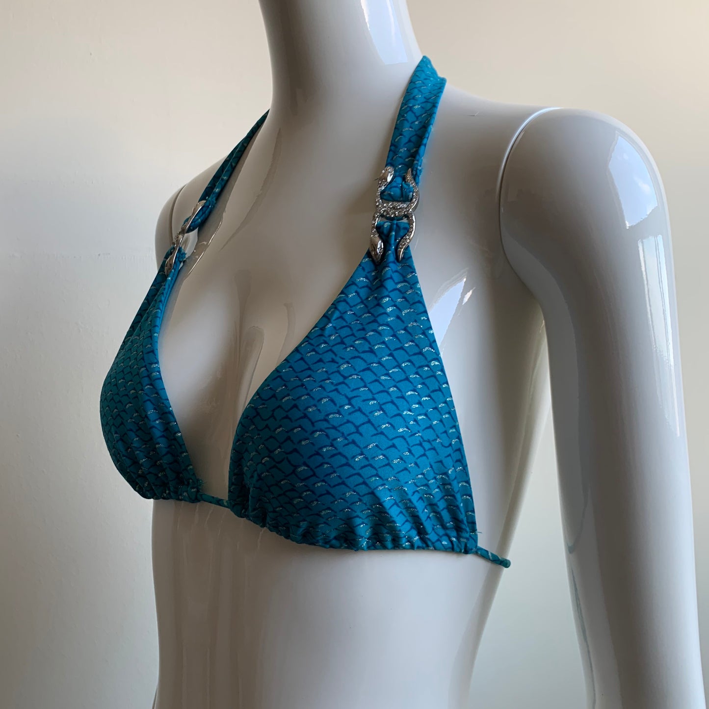 Sauvage teal & silver with crystal snake embellished luxury bikini