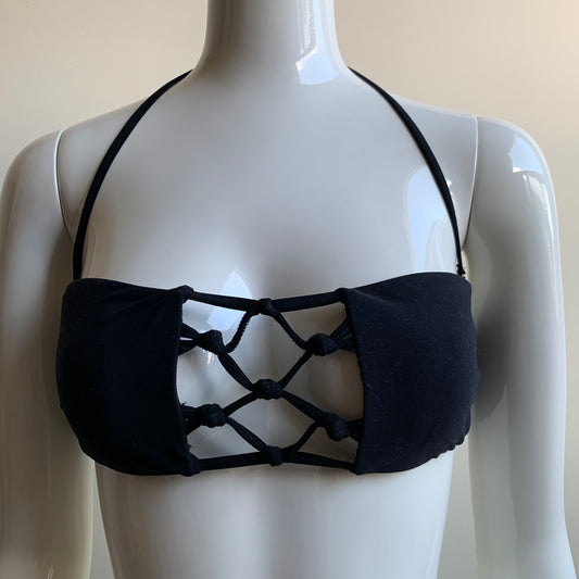 Sauvage macrame black strappy bandeau bikini top