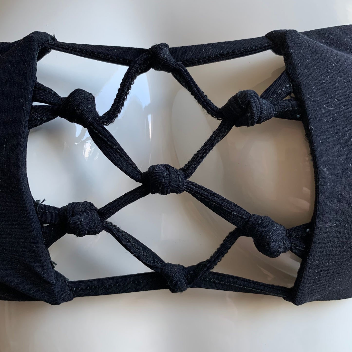 Sauvage macrame black strappy bandeau bikini top