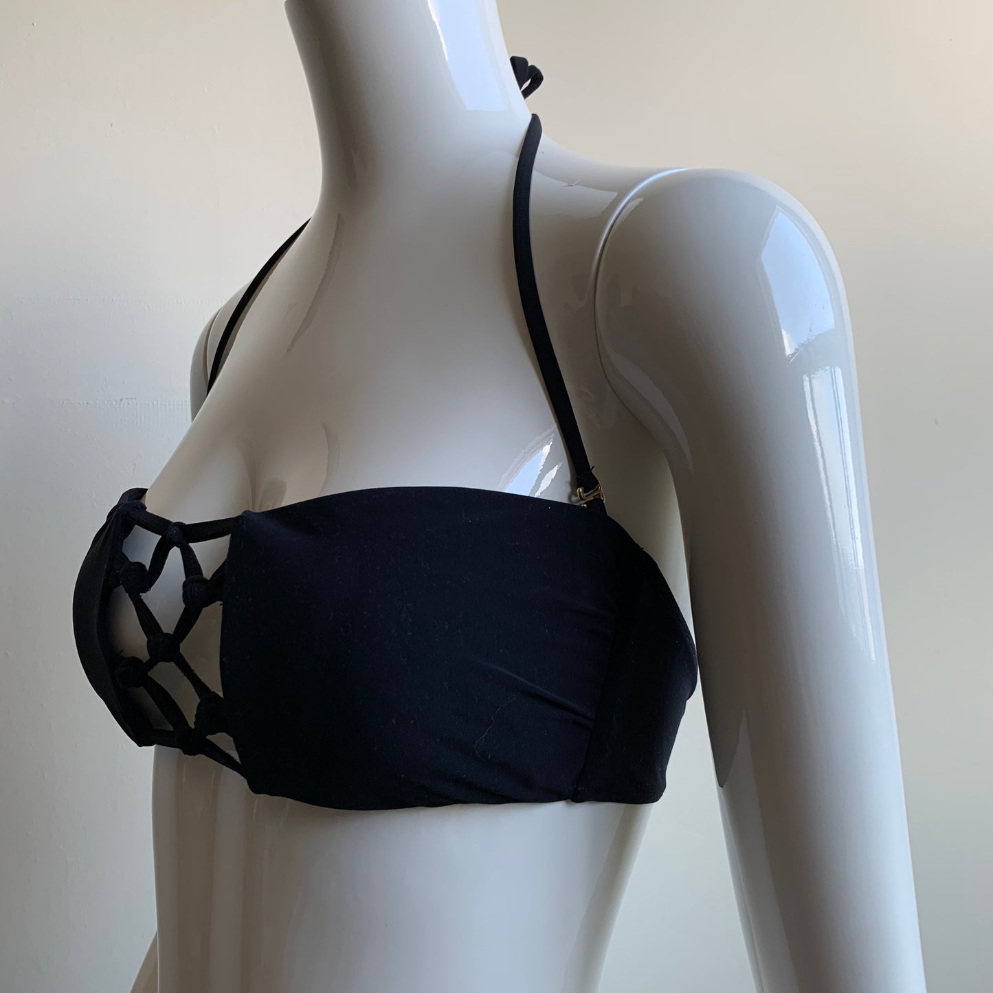 Sauvage macrame black strappy bandeau bikini top