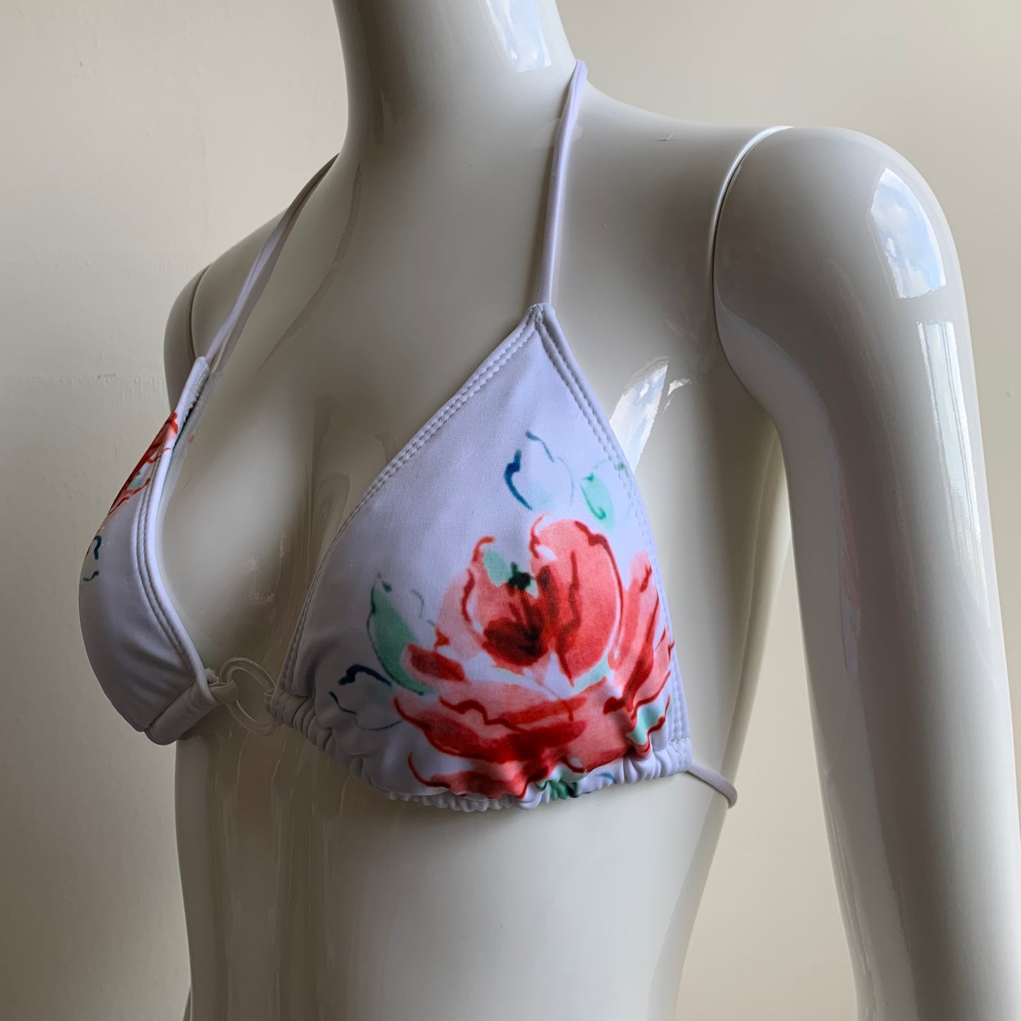 Guess white floral print triangle top tie side bikini