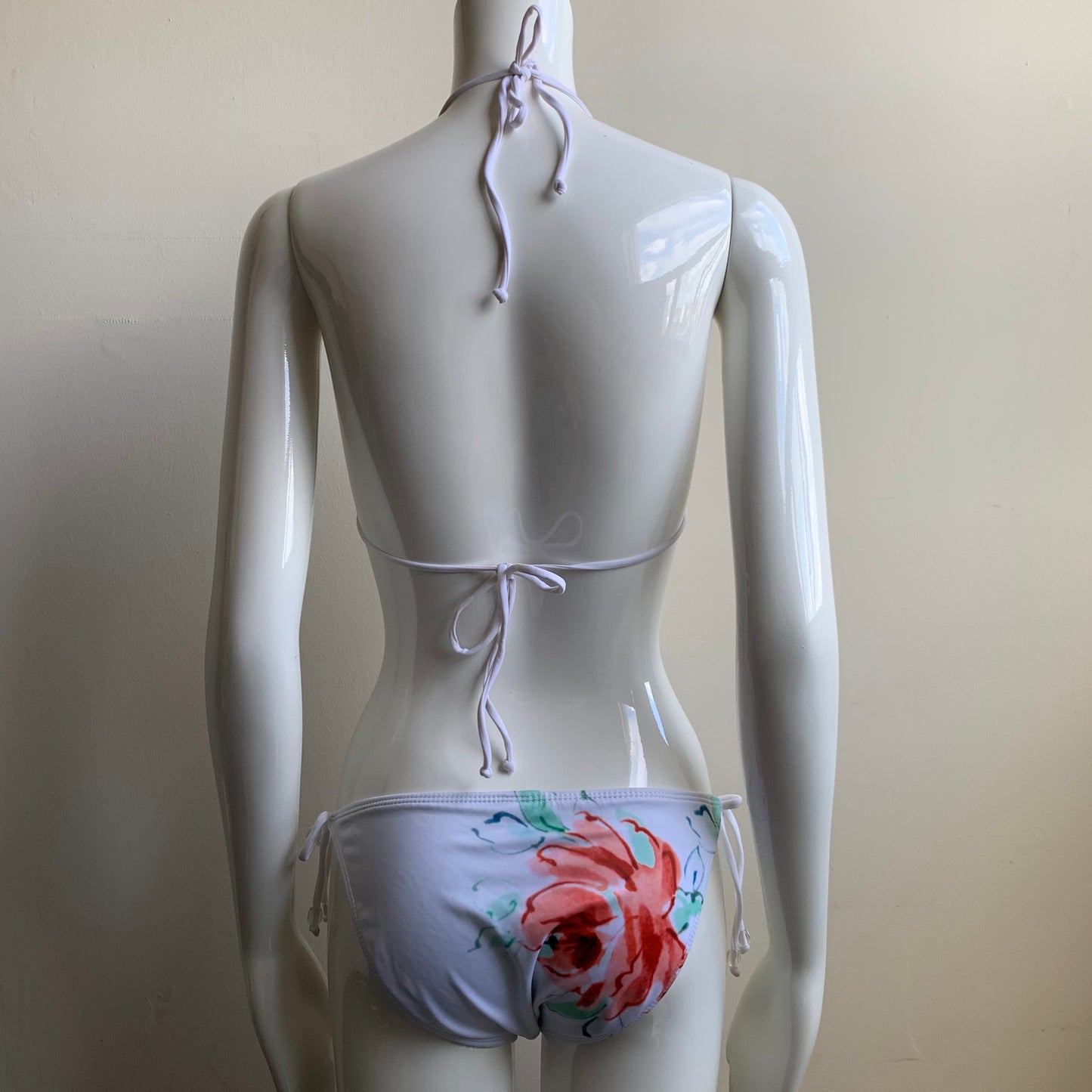 Guess white floral print triangle top tie side bikini