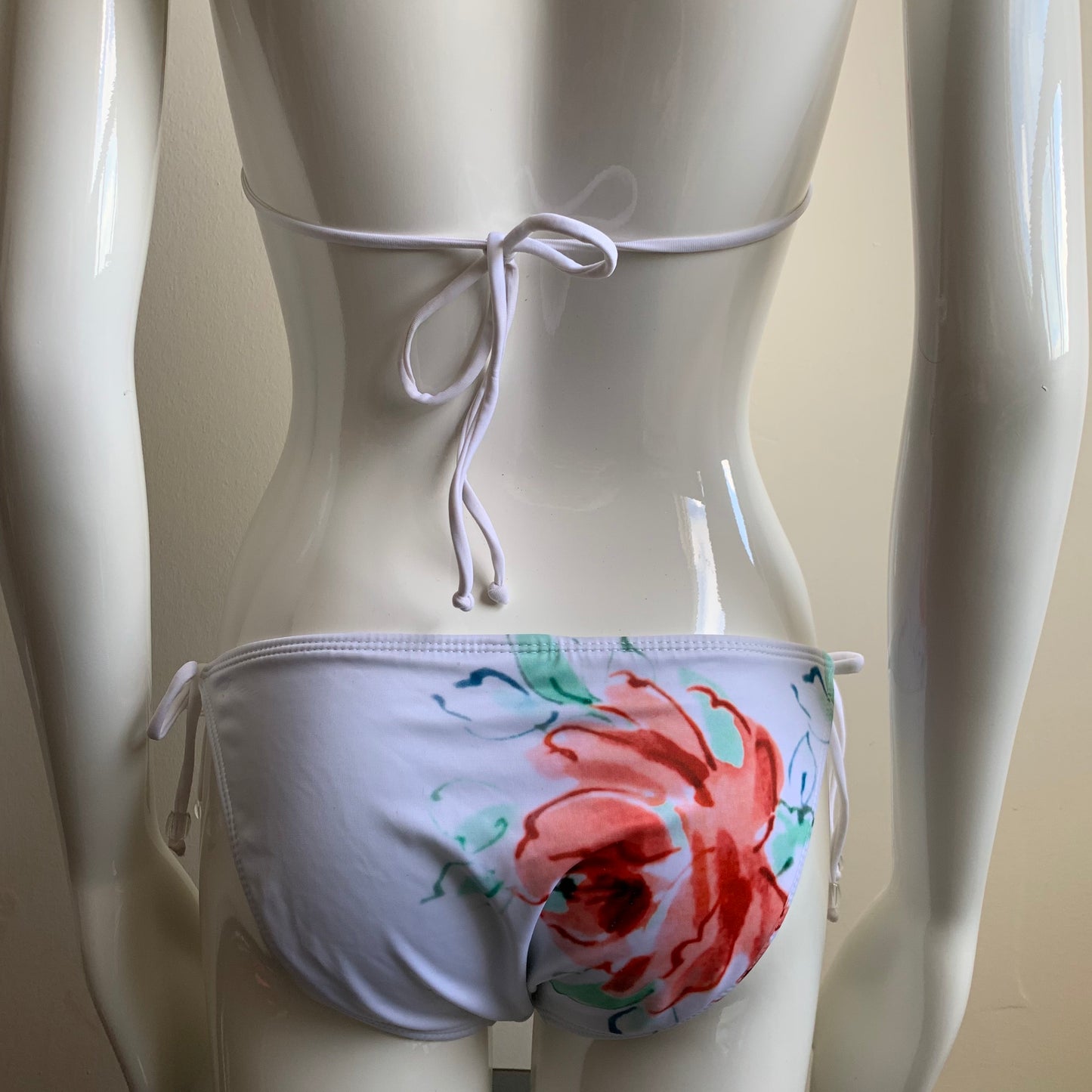 Guess white floral print triangle top tie side bikini