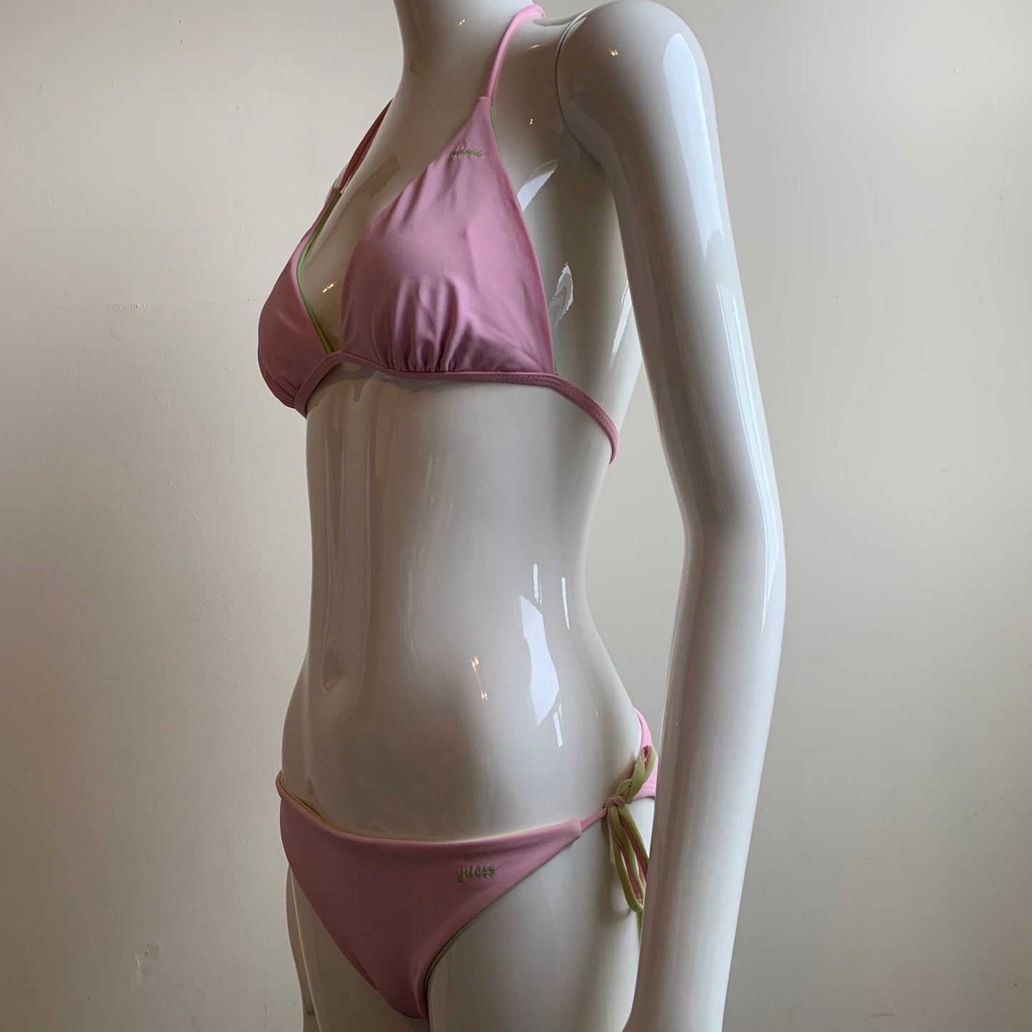 Guess lime & light pink solid reversible bikini