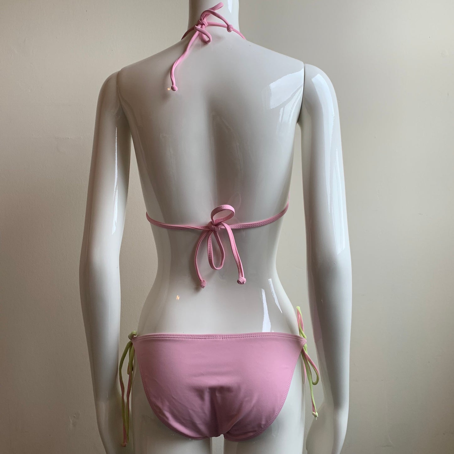 Guess lime & light pink solid reversible bikini