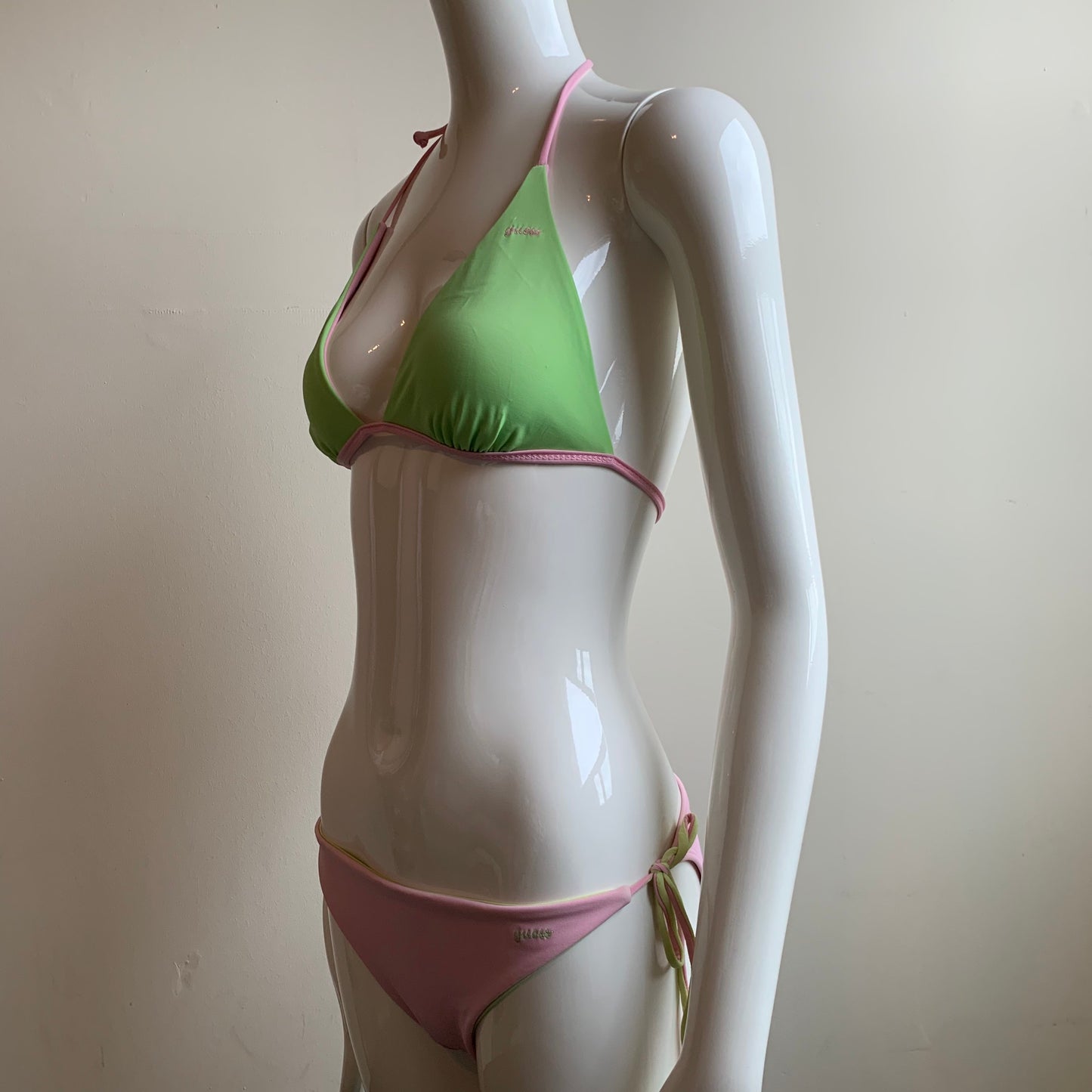 Guess lime & light pink solid reversible bikini