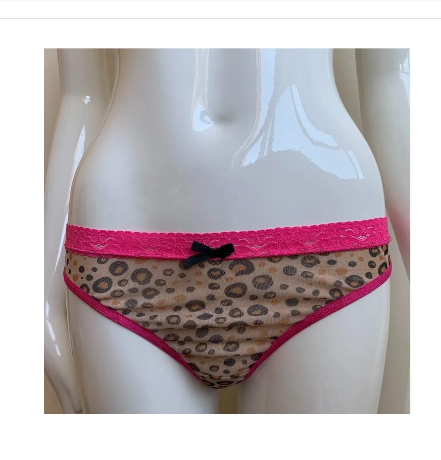 Fine Pink lace Leopard Print thong back mesh underwear